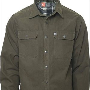 Fleece Lined Washed Canvas Shirt Jacket-Olive XXL